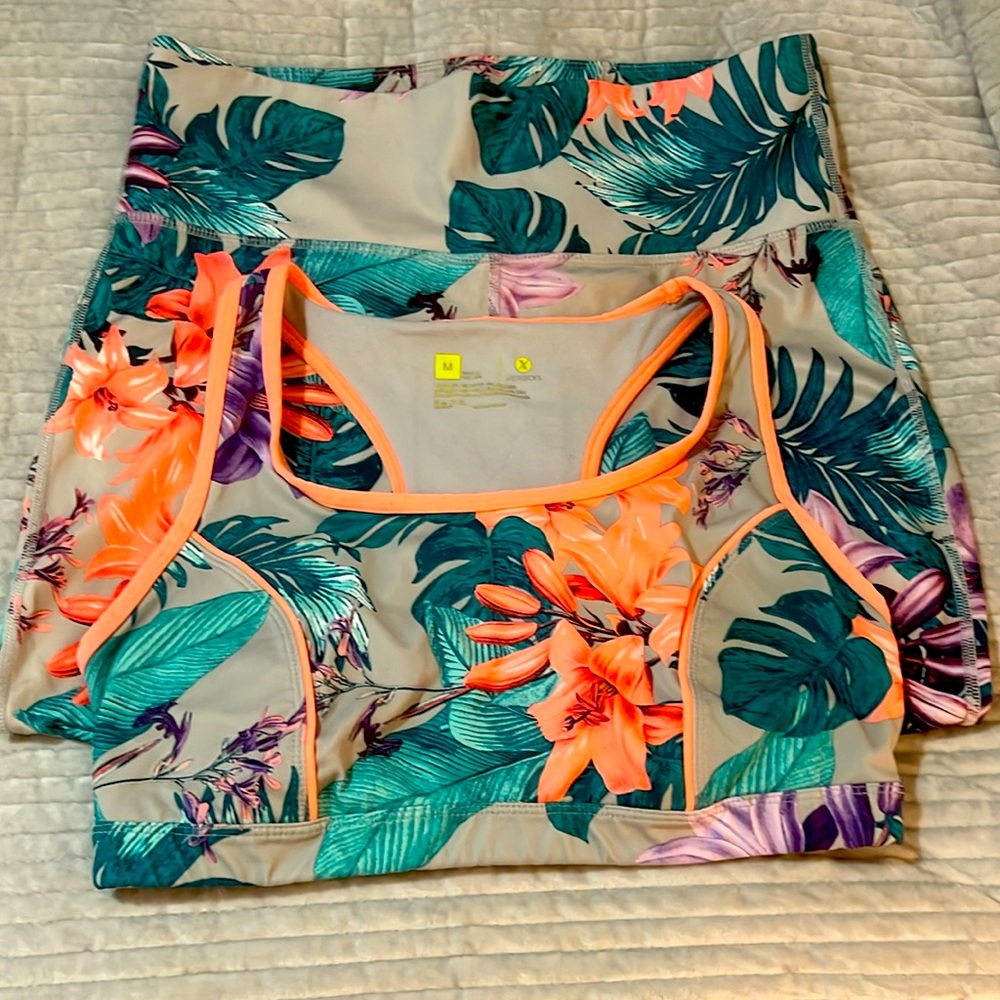 capri leggings with matching sporty bra